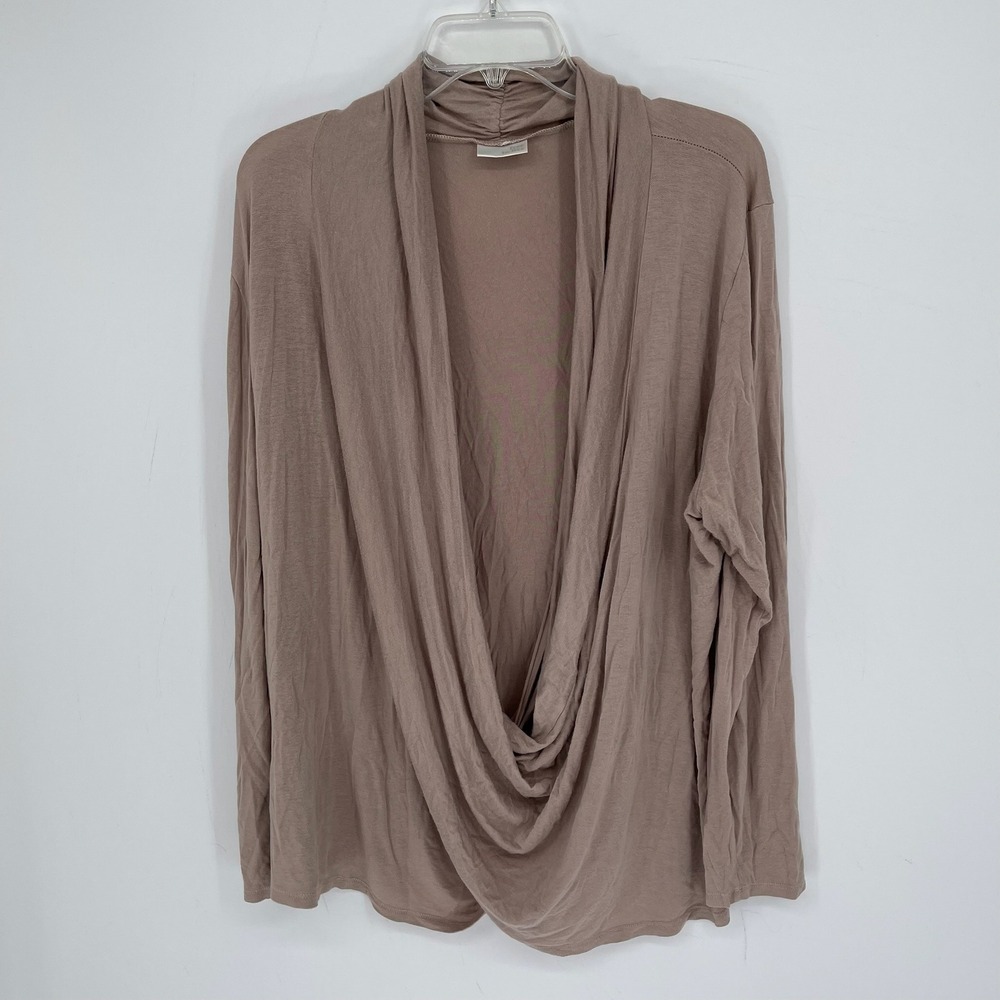 Free to Live Women's Taupe Drape Cowl Neck Stretch Long Sleeve Top Plus Size 2X